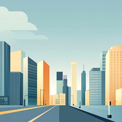 Cityscape with a Street and Buildings in a Flat Style