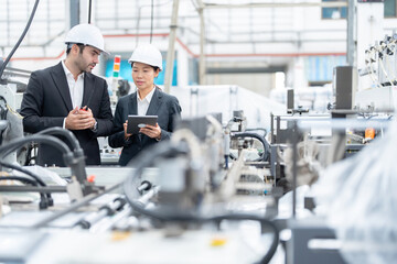Fototapeta premium The contribution of male and female engineers in European and Asian industries advances innovations that ultimately enhance our world and expand its horizons and develop it sustainably into the future