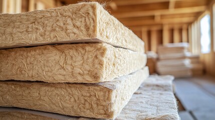 thermal and acoustic insulation with high-quality mineral wool batts featuring fibrous texture and density ideal for residential construction and energy-efficient home insulation solutions