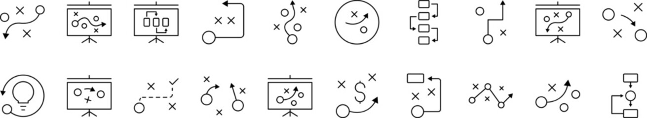 Algorithm, Scheme and Infographics Outline Icon Collection. Editable Stroke. Perfect for Infographics, Articles, Books, Flyers, Banners
