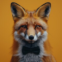 Fototapeta premium Close up of a fox wearing a bow tie, animal background