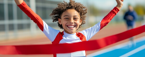 Child celebrating victory at the finish line
