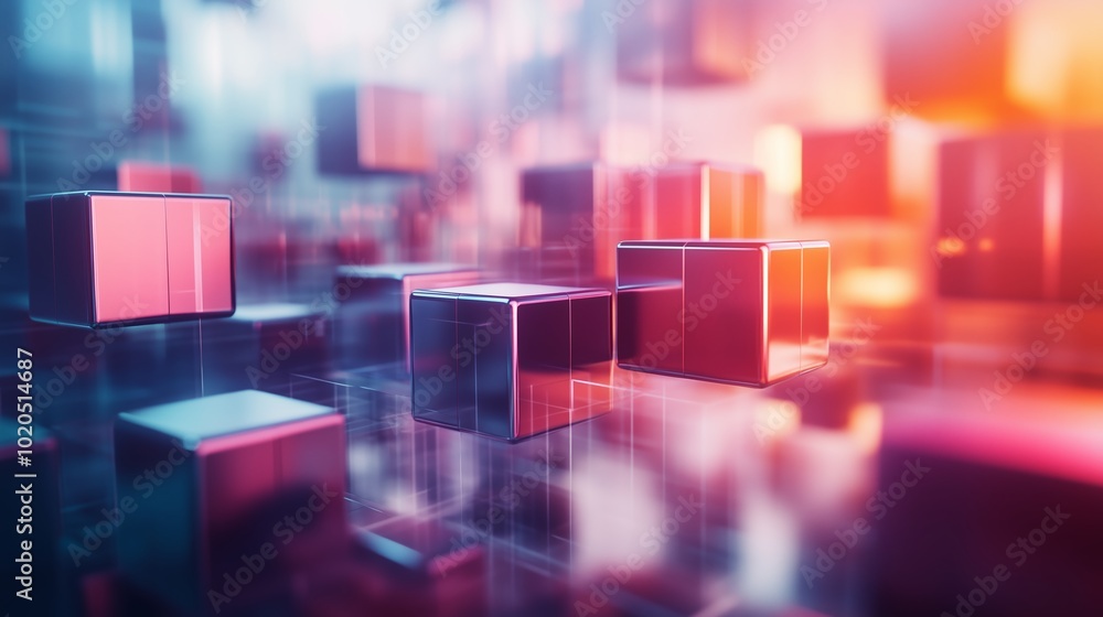 Poster colorful abstract cubes floating in a digital space illuminated by vibrant gradients during a futuri