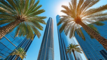 Fototapeta premium Palm Trees and Skyscrapers in Dubai