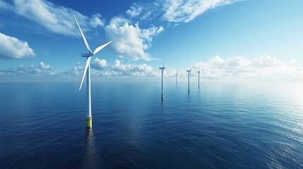 offshore wind turbines standing tall in blue waters under clear skies symbolizing clean renewable energy and the harnessing of nature's power for sustainable and green electricity generation