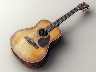 Fototapeta premium Antique Acoustic Guitar Display, Vintage Wooden Musical Instrument