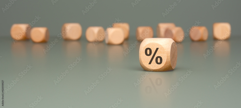 Poster wooden percentage dice designed specifically for use in various financial themes and contexts