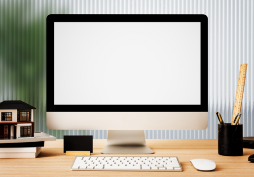 Computer screen mockup png, workspace for architect