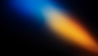 Defocused blue yellow orange radiance soft texture on dark black abstract empty space background. Neon blur glow. Color light overlay. Copy space.