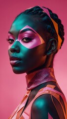 Fototapeta premium Colorful artistic portrait of black woman with braided hair and vibrant makeup