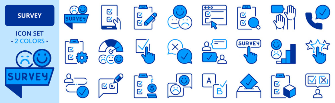 Icons in two colors about survey