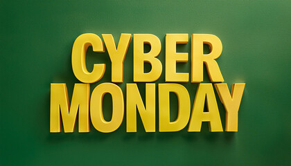 Yellow Inscription Cyber Monday green background.