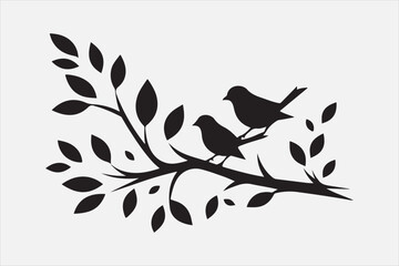 A tree branch with small leaves and two birds.