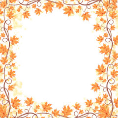 Autumn maple leaves on twigs. Template postcard with copy space. Fall frame to Harvest fest. Hand drawn watercolor illustration isolated. Natural background for invitation, card, thanksgiving, textile