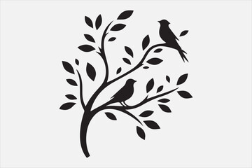 A tree branch with small leaves and two birds.