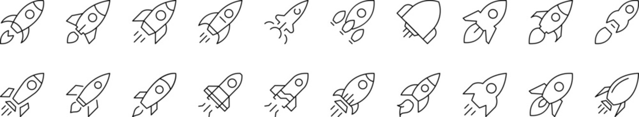 Spaceship Outline Icon Collection. Editable Stroke. Perfect for Infographics, Articles, Books, Flyers, Banners