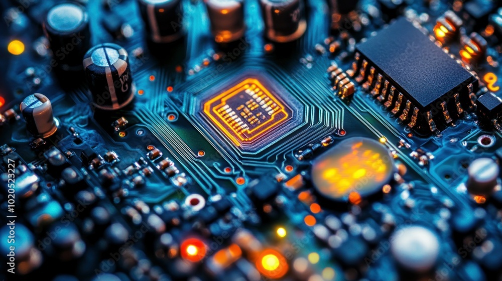 Poster close-up of a circuit board with components and traces