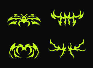 Abstract neo tribal element. Set of neo tribal shape. Aesthetic y2k cyber gothic style. Vector illustration.