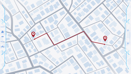 Concept of travel by route based on traffic conditions and instructions for each turn to reach goal. Navigation system for avoiding traffic jams. Vector illustration