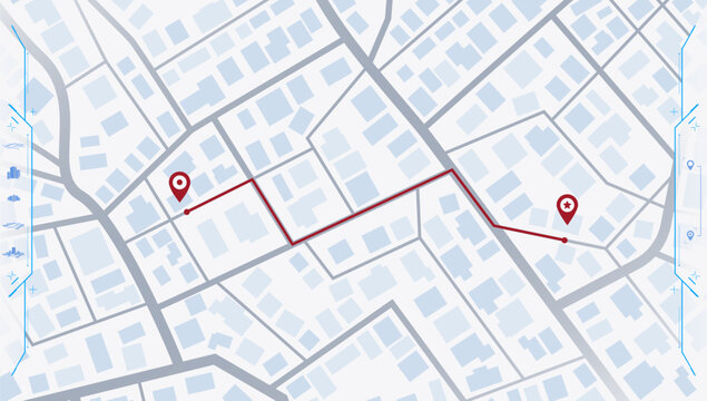 Concept of travel by route based on traffic conditions and instructions for each turn to reach goal. Navigation system for avoiding traffic jams. Vector illustration
