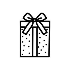 Gift Box Icon with Dots Pattern, Hand Drawn Christmas Gift Minimalist Vector, Cute Ribbon Tied Gift Icon, Line Art Style Gift Box Illustration