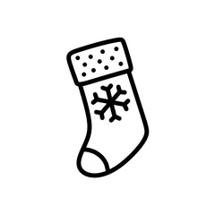 Sock Icon with Snowflake Pattern, Hand Drawn Christmas Sock Minimalist Vector, Sock Icon for Decoration or Ornament, Line Art Style Sock Illustration