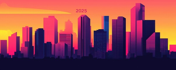 Obraz premium An abstract digital cityscape featuring the year 