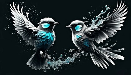 Fototapeta premium a bird in flight in gray colors on a dark background in a dispersed flight