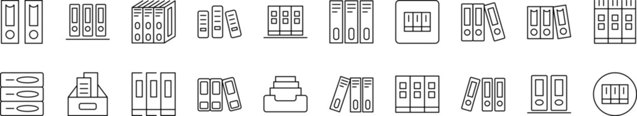 Shelved Documents Related Line Icon Collection. Editable Stroke. Perfect for Infographics, Articles, Books, Flyers, Banners
