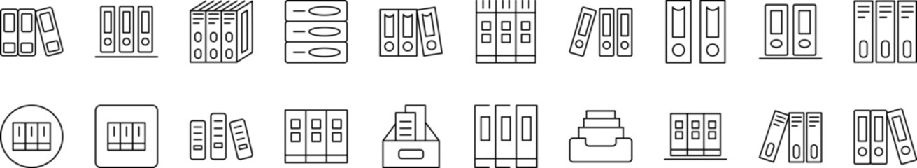 Shelved Documents Related Image Collection. Editable Stroke. Perfect for Infographics, Articles, Books, Flyers, Banners
