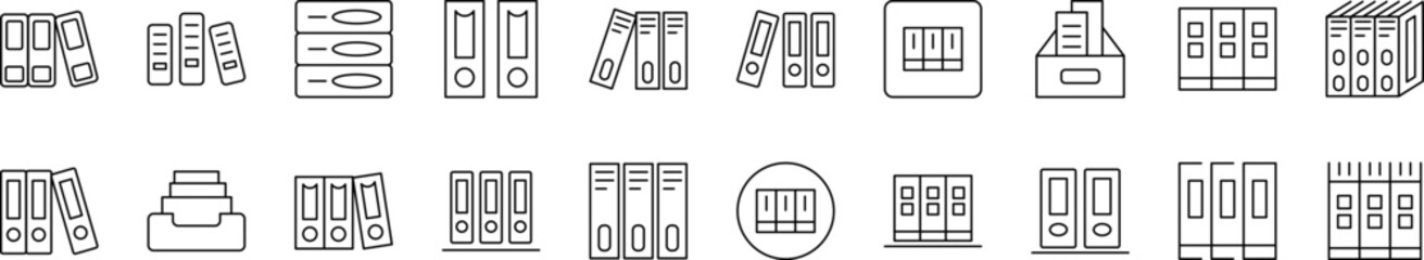 Shelved Documents Outline Image Collection. Editable Stroke. Perfect for Infographics, Articles, Books, Flyers, Banners