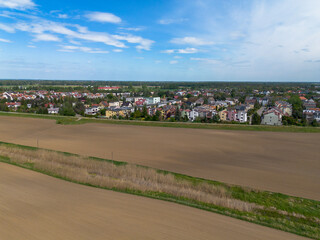 Plowed agricultural field, view from above, background.