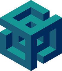 Cube logo, geometric vector design. Box logotype company, trendy techno emblem in isometric 3D style.