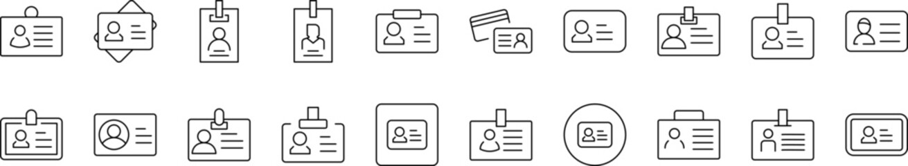 Employee ID Badge Outline Icon Collection. Editable Stroke. Perfect for Infographics, Articles, Books, Flyers, Banners