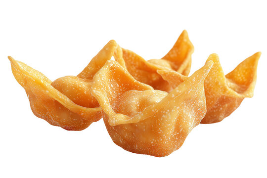 Crispy fried wontons, golden and delicious, isolated on a white background, transparent background.