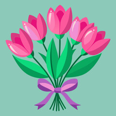 Obraz premium Bouquet of pink tulips vector illustration