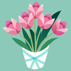 Bouquet of pink tulips vector illustration