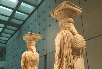 Back of the Original Caryatids of the Erechtheum Ancient Greek Temple on Display in the New Acropolis Museum, Athens, Greece
