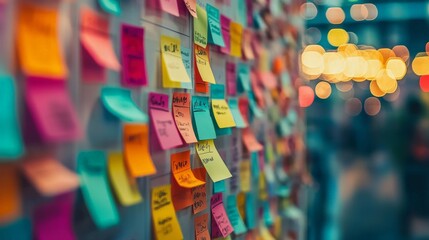 Wall full of post it brainstorming ideas