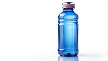 Naklejka premium Forced perspective blue water bottle isolated on white background