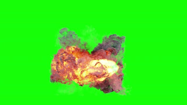 flame thrower fire. flame thrower on green background. 3d animation of a fire flamethrower. flame thrower face view