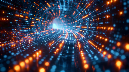 Conceptual representation of digital world in abstract beauty. Countless digital dots and symbols show flood of data circulating in world