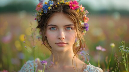 Fototapeta premium Woman with a flower crown on her head