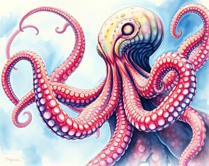 Fototapeta premium background with octopus and waves