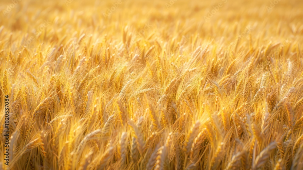 Poster golden wheat field swaying in the wind with a soft focus background.