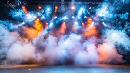 Naklejka premium Stage Lights with Smoke and Colored Beams