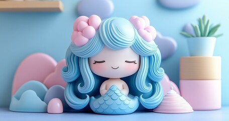 Adorable Mermaid Figurine with Aquatic Theme