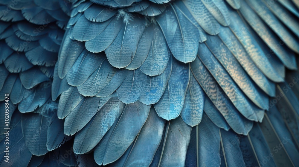 Aufkleber close-up of blue bird feathers, showing intricate pattern and texture.