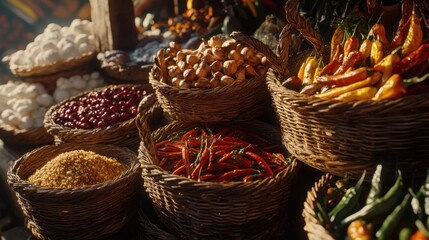 Fototapeta premium Baskets filled with various fruits and vegetables