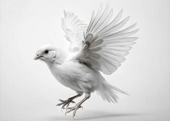 Obraz premium Adorable black and white image captures a flying canary chicken. Ideal for stock photography, this small bird's charm shines through its delightful poses.